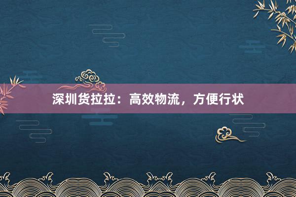 深圳货拉拉：高效物流，方便行状